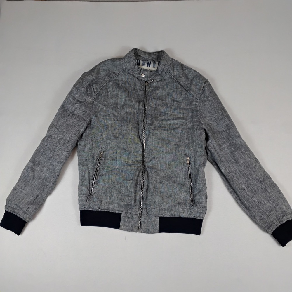 Zara Man Mens Gray Full Zip Bomber Jacket Striped Lining Lightweight Casual M
